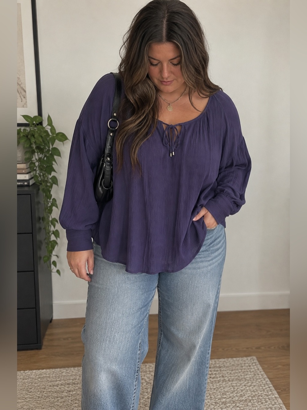 Juicy Couture Purple Rayon Peasant Blouse Long Sleeve Size Large